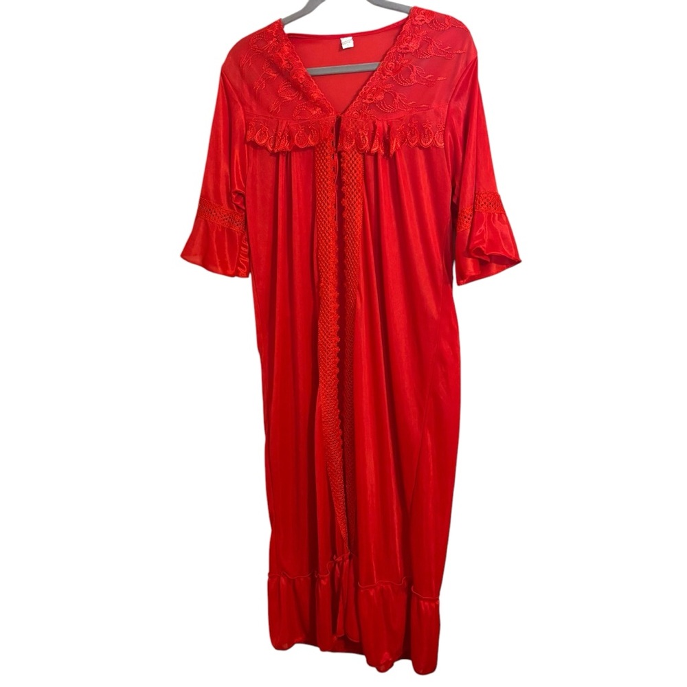 Vintage Elegant Red Lace Nightgown Nighty Robe Large‎